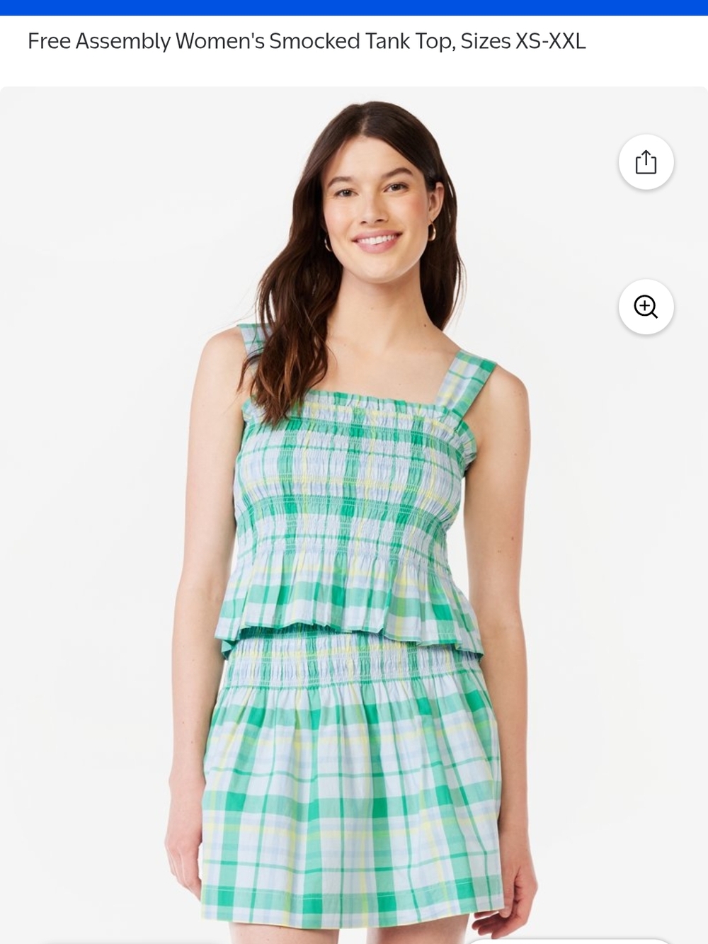 Free Assembly Set Women's Green Plaid Smocked Skirt And Tank Medium